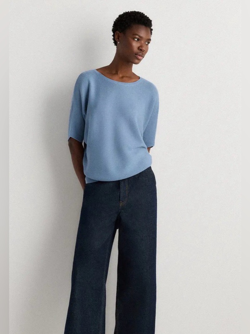 QUINCE Lightweight Cotton Cashmere Link-Stitch Dolman Sweater, Large - Picture 2 of 9